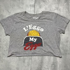 Kelloggs Leggo‎ My Eggo Grey Shirt Teen Women s Graphic Tee Crop Top Sz XL